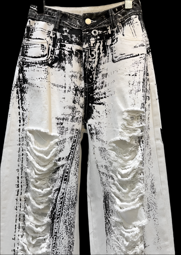 “GHOST” INK-STITCHED ABSTRACT DENIM