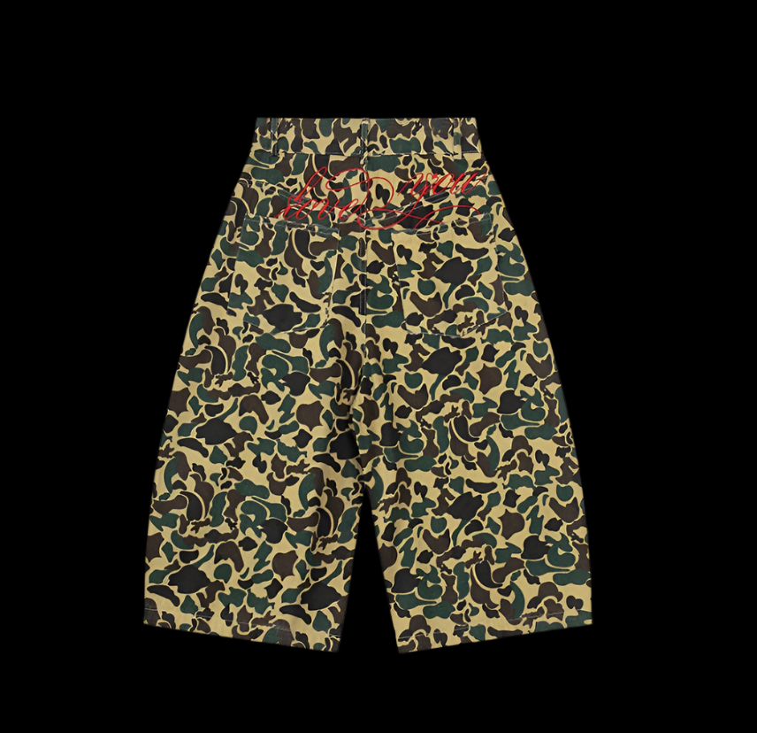 "ILOVEYOU" Baggy Camo Cargo Shorts
