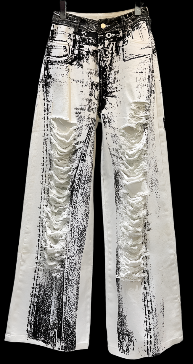 “GHOST” INK-STITCHED ABSTRACT DENIM