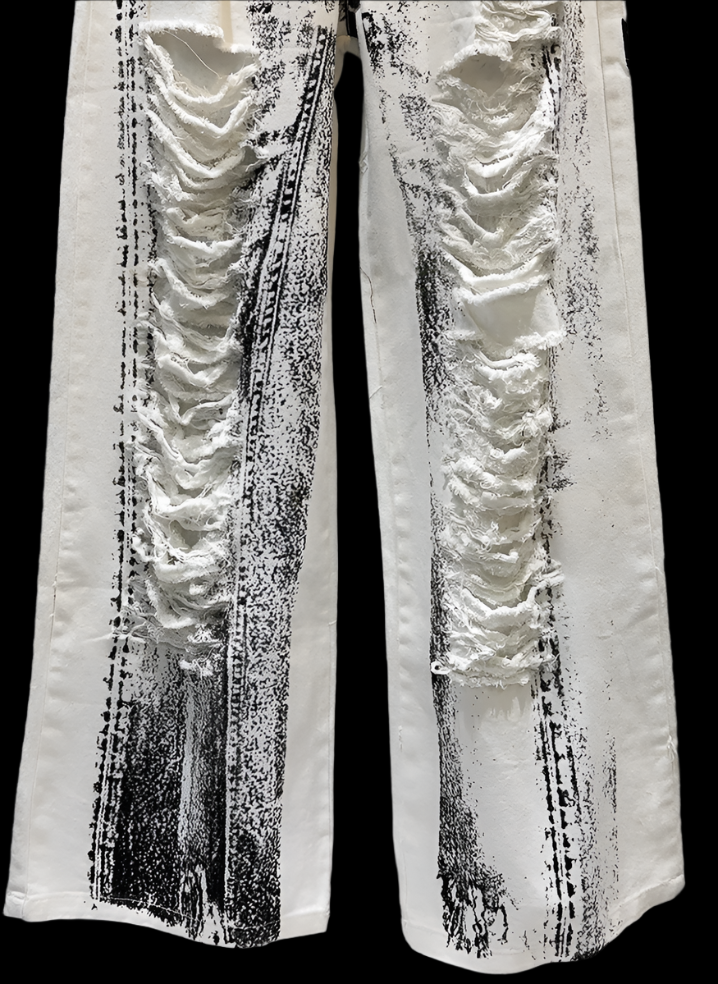 “GHOST” INK-STITCHED ABSTRACT DENIM