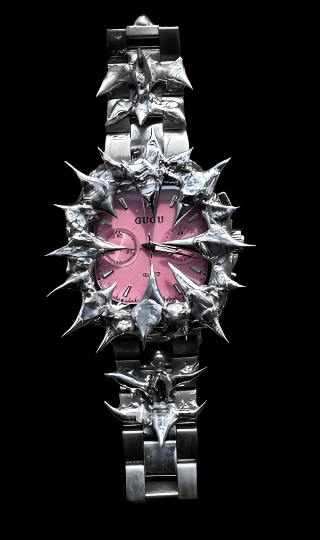 "DEATHKISS" SPIKED PINK DIAL WATCH
