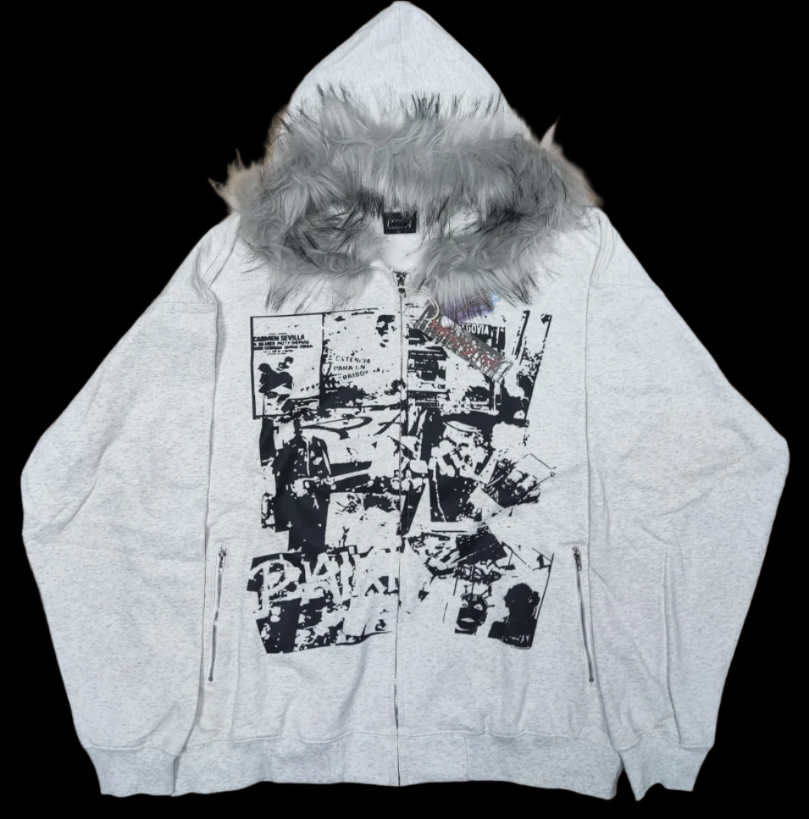 🖤 "FUR LINED COLLAGE" HOODED ZIP