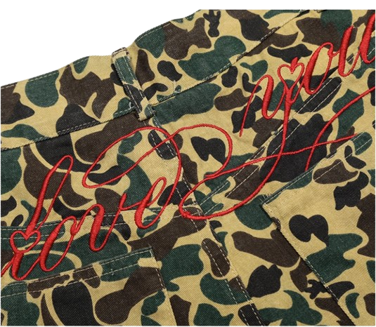 "ILOVEYOU" Baggy Camo Cargo Shorts
